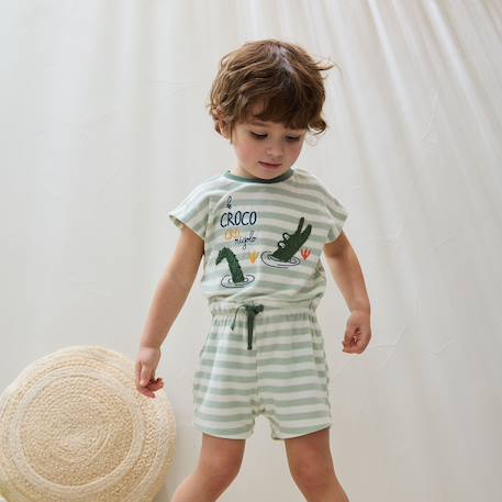 Combishort bébé en éponge crocro rigolo Kaki 6 - vertbaudet enfant 