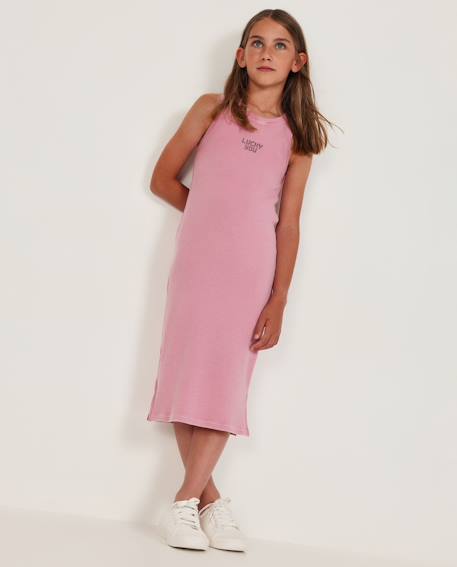 Robe fille en maille côtelée extensible Rose 1 - vertbaudet enfant 