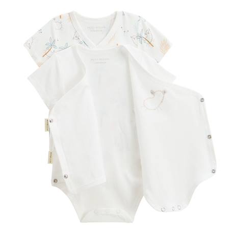 Lot de 2 bodies bébé manches courtes ouverture croisée noisette Ecru 3 - vertbaudet enfant 