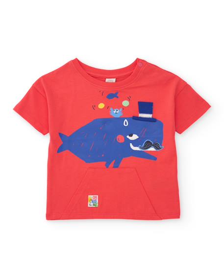 T-shirt garçon en maille avec imprimé baleine Rouge 2 - vertbaudet enfant 