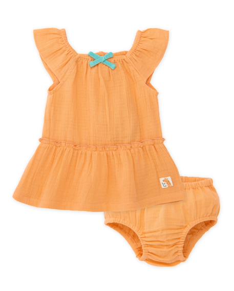Bébé-Robe pour bébé avec bloomer en tissu tissé avec volants aux manches