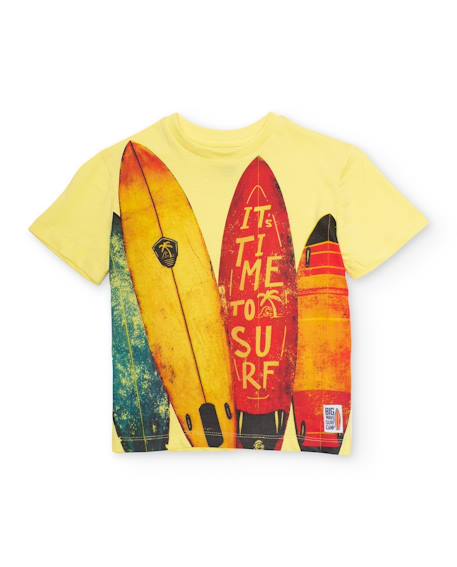 T-shirt garçon en maille avec planches de surf Jaune 2 - vertbaudet enfant 