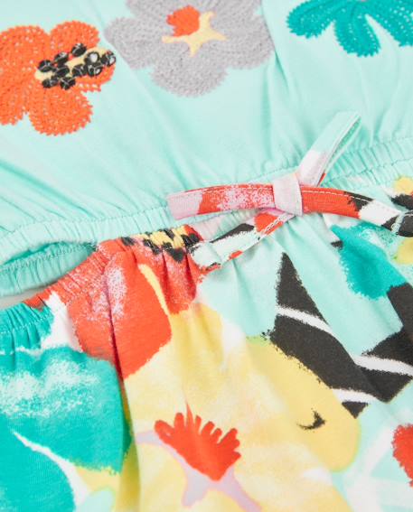 Robe fille en tricot avec fleurs brodées Bleu 4 - vertbaudet enfant 