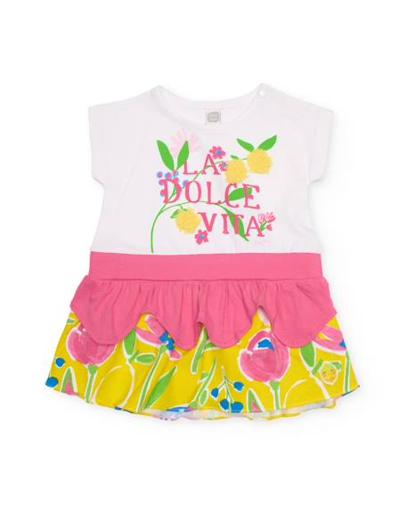 Robe fille en maille avec volant à la taille  - vertbaudet enfant