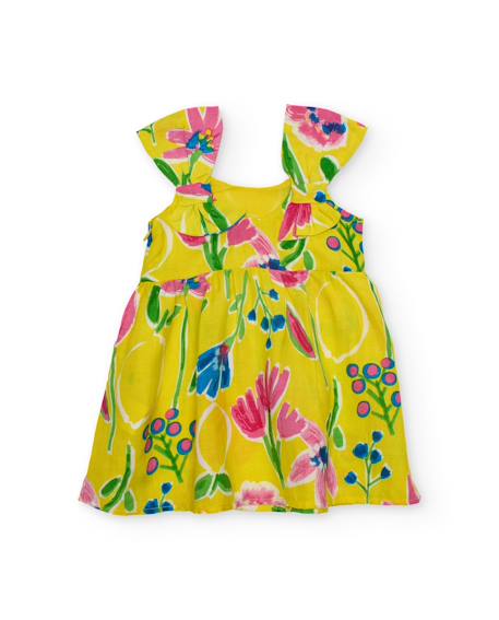 Robe fille en tissu chaîne et trame avec bretelles à volants Jaune 2 - vertbaudet enfant 