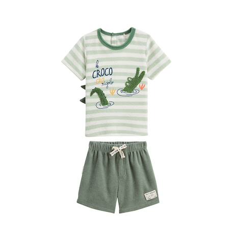 Ensemble enfant t-shirt et short en éponge crocro rigolo Kaki 2 - vertbaudet enfant 