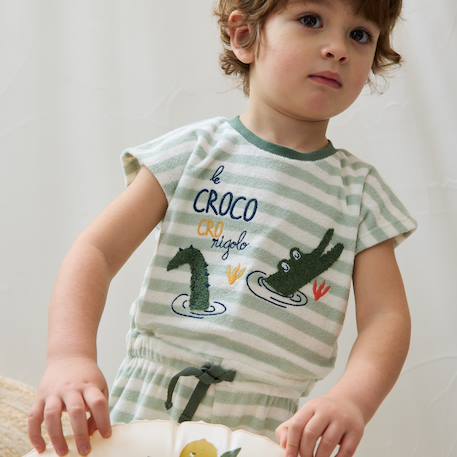 Combishort bébé en éponge crocro rigolo Kaki 5 - vertbaudet enfant 