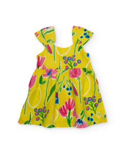 Bébé-Robe, jupe-Robe fille en tissu chaîne et trame avec bretelles à volants