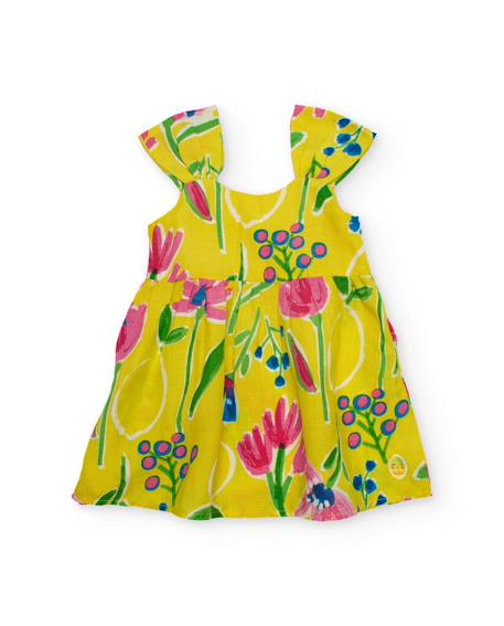 Robe fille en tissu chaîne et trame avec bretelles à volants Jaune 1 - vertbaudet enfant 