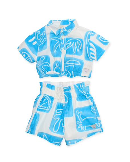 Ensemble pour fille en toile avec motif tropical Blanc 2 - vertbaudet enfant 