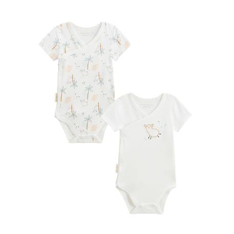 Lot de 2 bodies bébé manches courtes ouverture croisée noisette Ecru 2 - vertbaudet enfant 