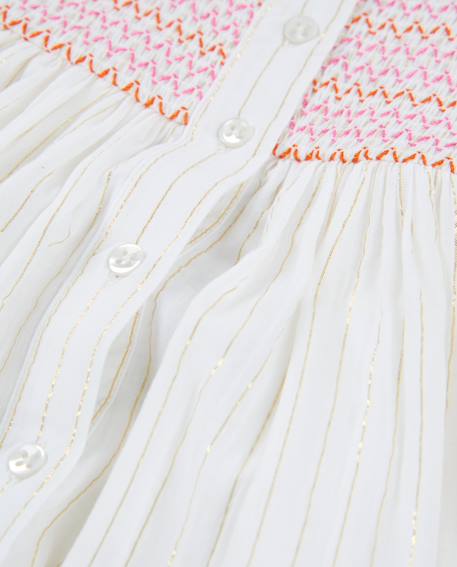 Robe fille en tissu et trame avec empiècement smocké Blanc 4 - vertbaudet enfant 