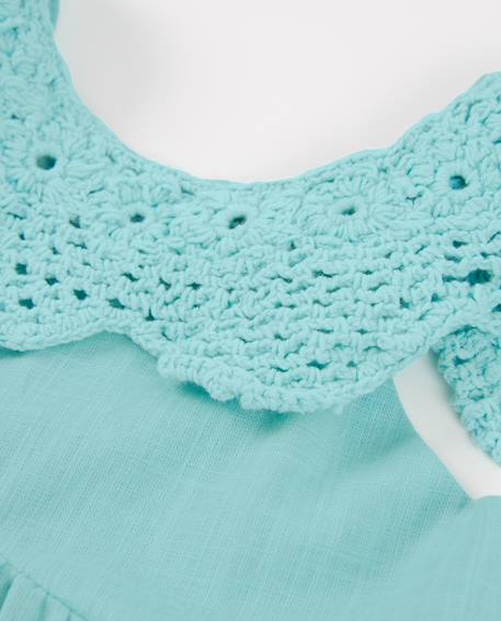 Robe fille en tissu avec col en crochet Bleu 3 - vertbaudet enfant 