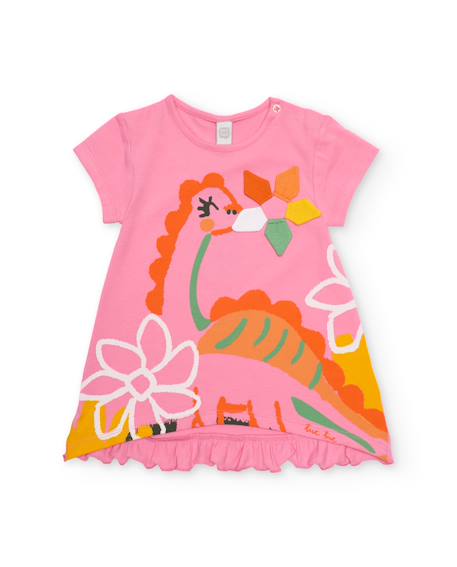 Robe fille en maille avec graphisme dinosaure Rose 1 - vertbaudet enfant 