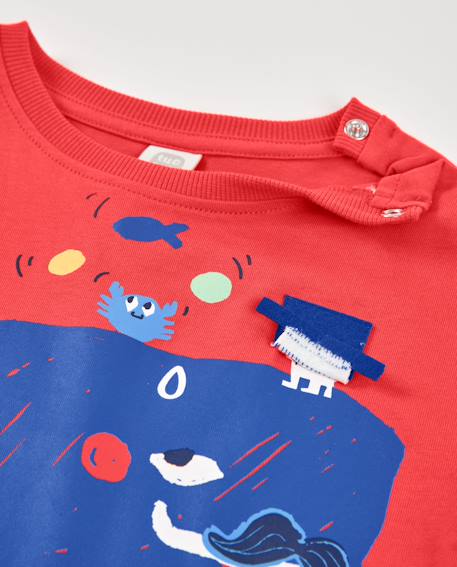 T-shirt garçon en maille avec imprimé baleine Rouge 4 - vertbaudet enfant 
