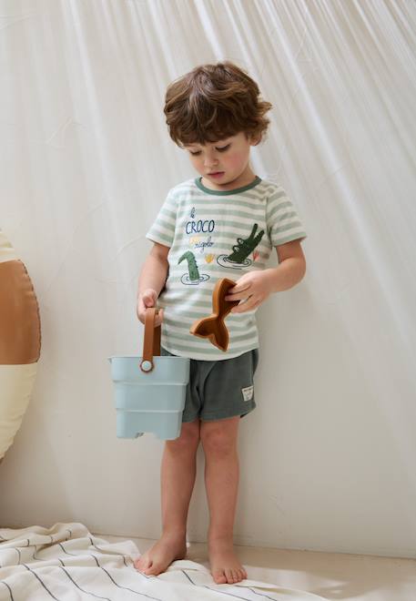 Ensemble enfant t-shirt et short en éponge crocro rigolo Kaki 1 - vertbaudet enfant 