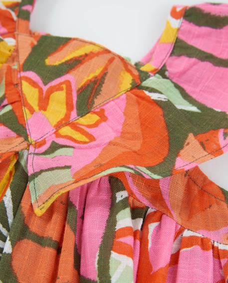 Robe fille en tissu avec fronces sur le devant Orange 3 - vertbaudet enfant 