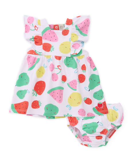 Robe bébé en tricot avec bloomer et motif fruits Blanc 1 - vertbaudet enfant 