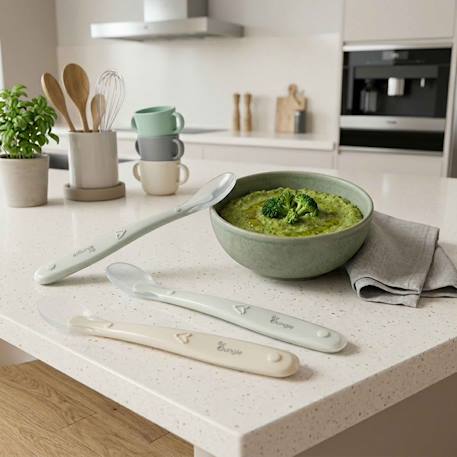 Lot de 3 cuillères bébé en silicone Beige+Vert 4 - vertbaudet enfant 