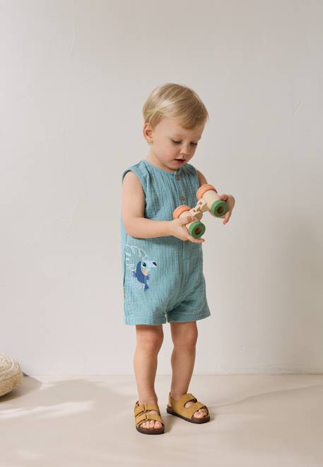Bébé-Salopette, combinaison-Combishort bébé en gaze de coton toucana