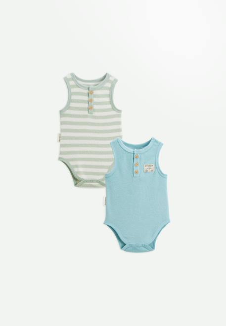 Lot de 2 bodies bébé sans manches en éponge cayo coco Bleu 1 - vertbaudet enfant 
