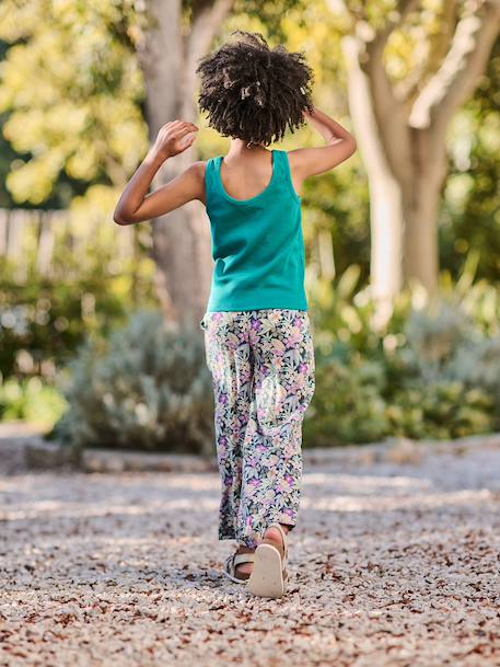 Pantalon fille large motifs fleurs Léopard+vanille+vert 16 - vertbaudet enfant 
