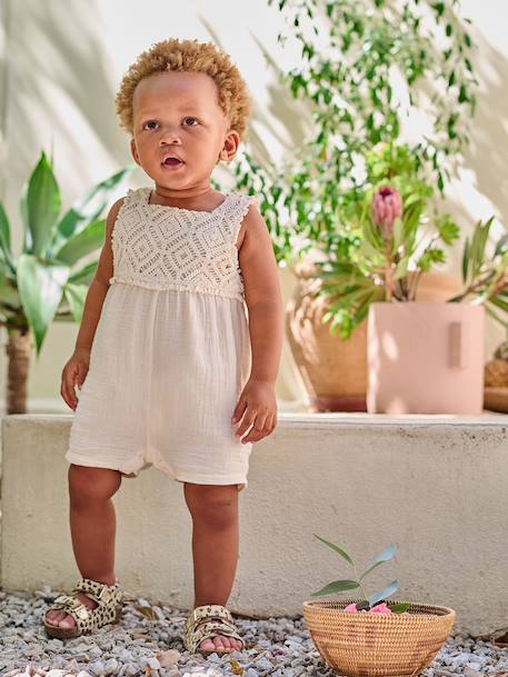 Bébé-Salopette, combinaison-Combishort bébé fille en crochet