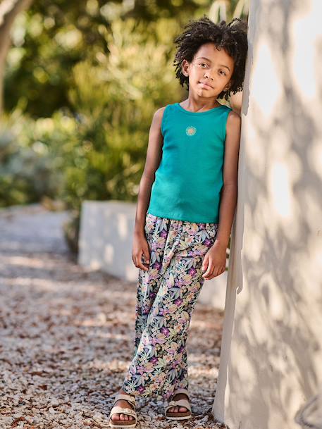 Pantalon fille large motifs fleurs Léopard+vanille+vert 11 - vertbaudet enfant 