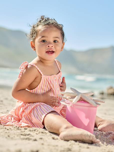 Robe bébé fille bretelles coton bio beige+rayé rose 10 - vertbaudet enfant 