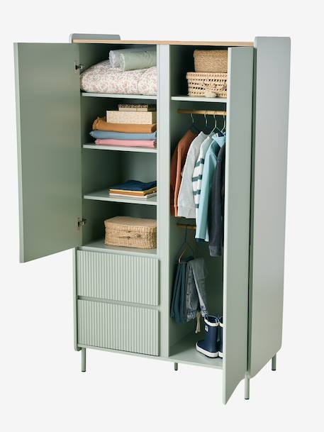 Armoire 2 portes 2 tiroirs cannelé vert 5 - vertbaudet enfant 