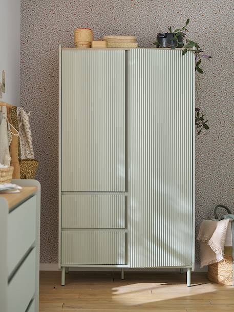 Armoire 2 portes 2 tiroirs cannelé vert 1 - vertbaudet enfant 