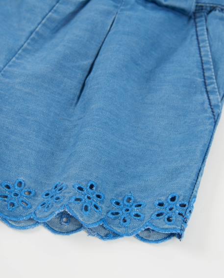 Short pour fille en toile avec broderies florales Bleu 4 - vertbaudet enfant 