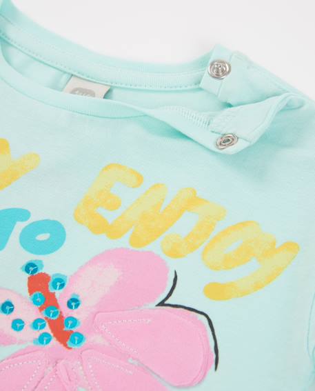 T-shirt fille en maille avec fleurs sur le devant Bleu 3 - vertbaudet enfant 