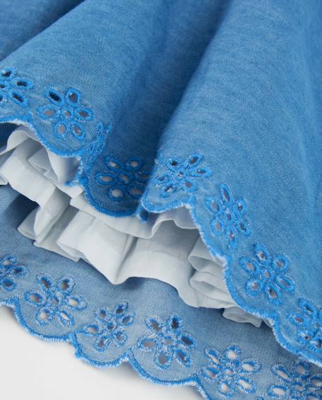 Robe pour fille en toile avec volants et broderie florale Bleu 4 - vertbaudet enfant 
