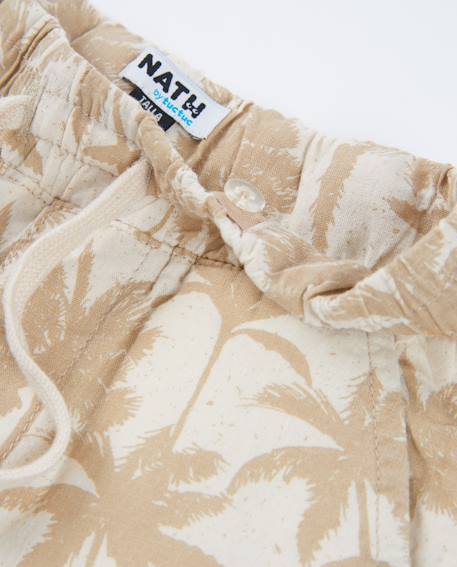 Bermuda garçon en tissu tissé avec imprimé palmiers Beige 3 - vertbaudet enfant 