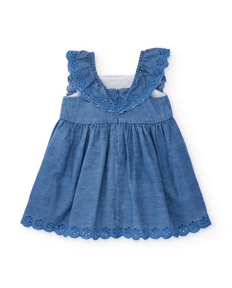 Robe pour fille en toile avec volants et broderie florale Bleu 2 - vertbaudet enfant 