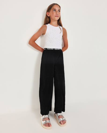Pantalon fille en maille côtelée Noir 1 - vertbaudet enfant 