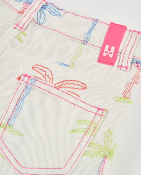 Short fille en tissu tissé avec motif palmiers all-over Blanc 4 - vertbaudet enfant 
