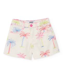 -Short fille en tissu tissé avec motif palmiers all-over