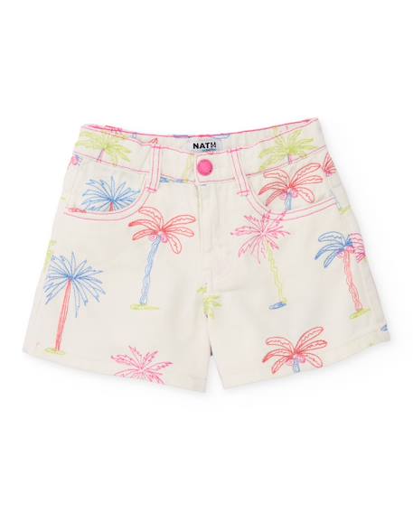 Short fille en tissu tissé avec motif palmiers all-over Blanc 1 - vertbaudet enfant 