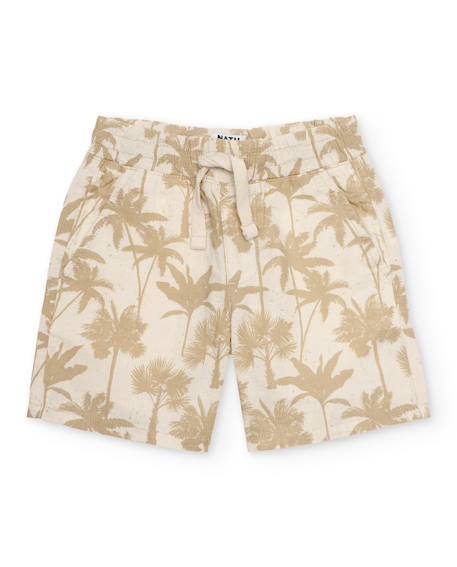 Bermuda garçon en tissu tissé avec imprimé palmiers Beige 1 - vertbaudet enfant 