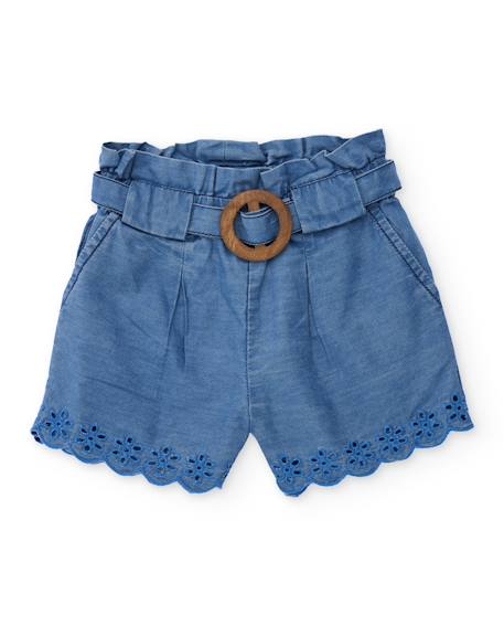 Short pour fille en toile avec broderies florales  - vertbaudet enfant