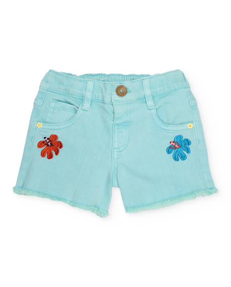 Short fille en denim avec broderies Bleu 1 - vertbaudet enfant 