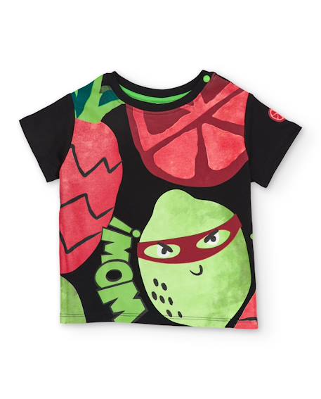 T-shirt garçon en maille avec motif de fruits Noir 2 - vertbaudet enfant 