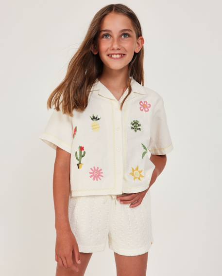 Fille-Short fille en maille avec tissu brodé