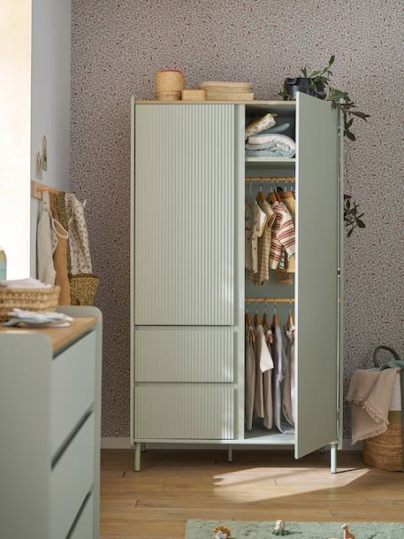 Armoire 2 portes 2 tiroirs cannelé vert 2 - vertbaudet enfant 