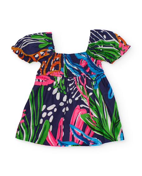 Robe fille en tissu et fronces élastiquées Bleu 2 - vertbaudet enfant 