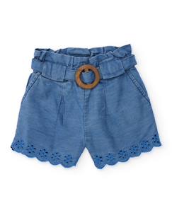Short pour fille en toile avec broderies florales  - vertbaudet enfant
