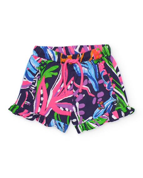 Short fille en coton avec volants Bleu 1 - vertbaudet enfant 