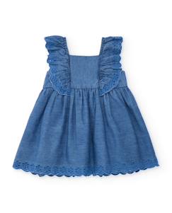 Robe pour fille en toile avec volants et broderie florale  - vertbaudet enfant